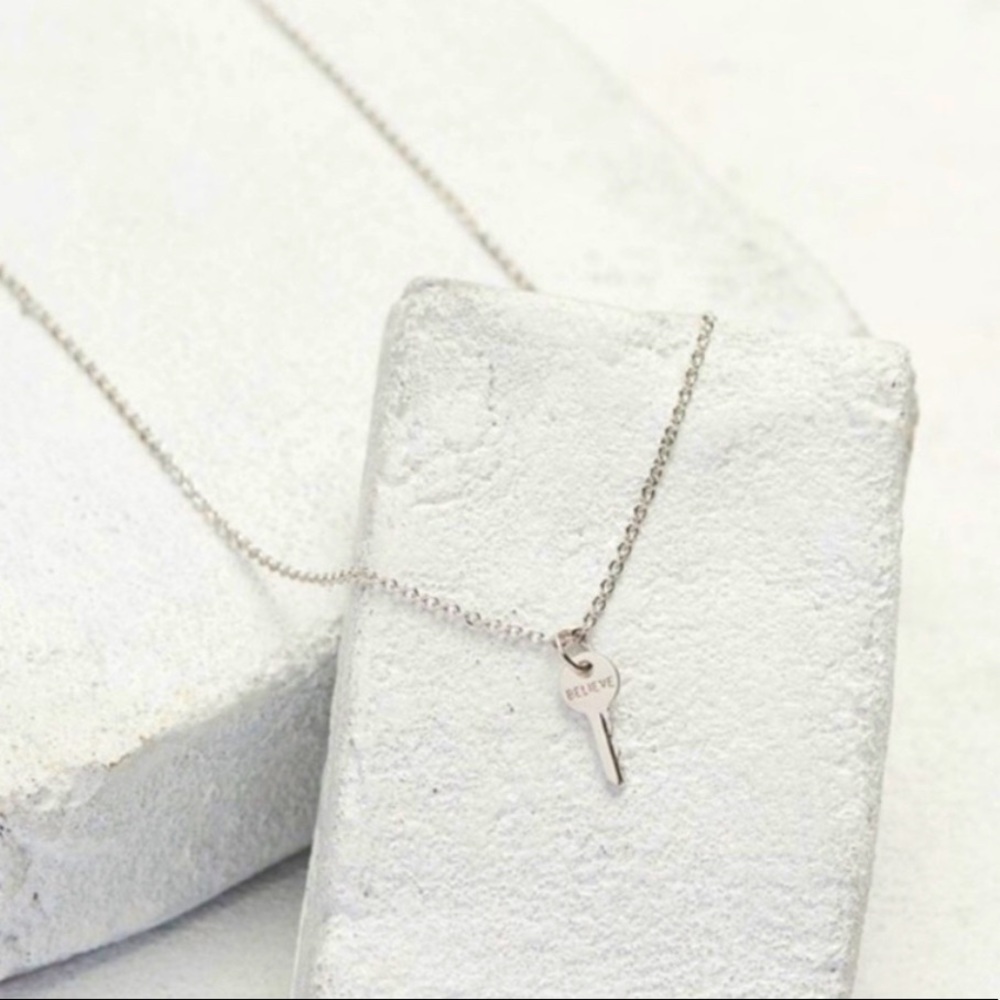 The Giving Keys Silver “Believe” Mini Key Necklace